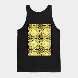 1970s Retro Inspired Polyhedral Dice Set and Leaf Seamless Pattern - Yellow Tank Top